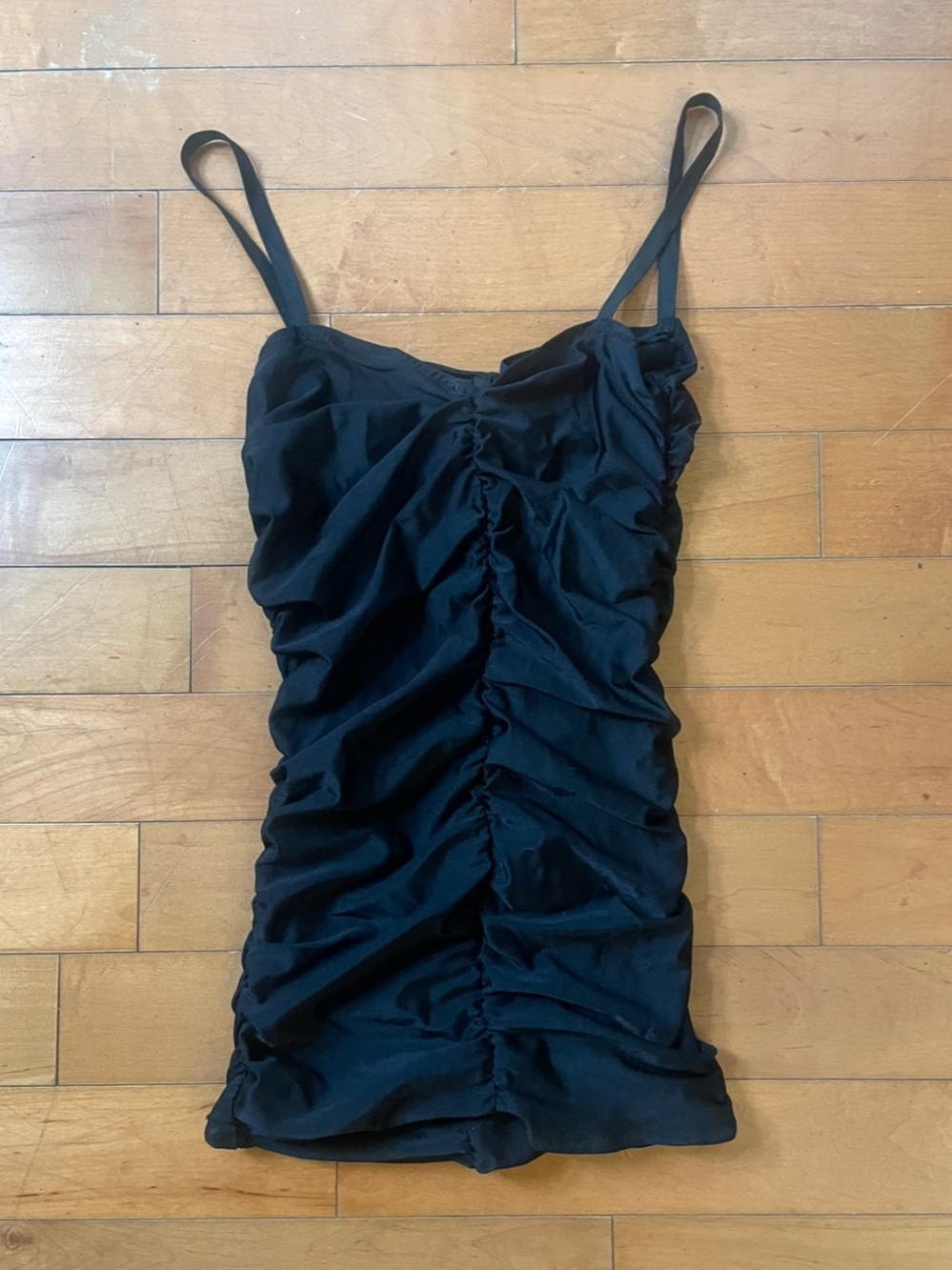 Black Ruched Retro Pinup Dress with Spaghetti Straps s/m